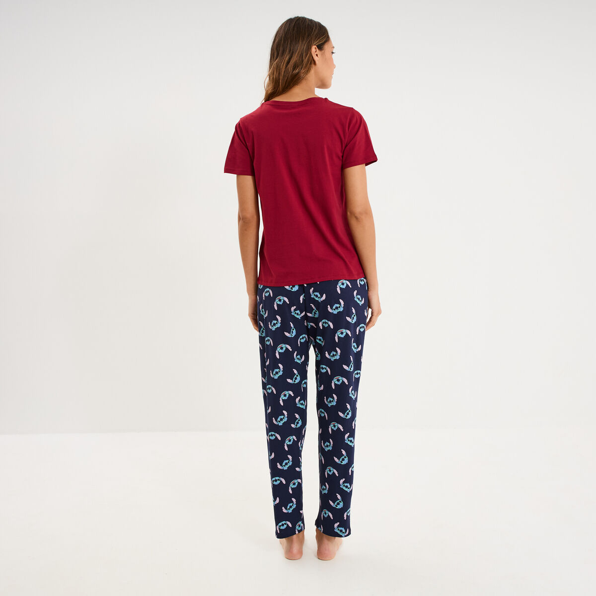 Ensemble pyjama pantalon t-shirt Stitch bordeaux femme