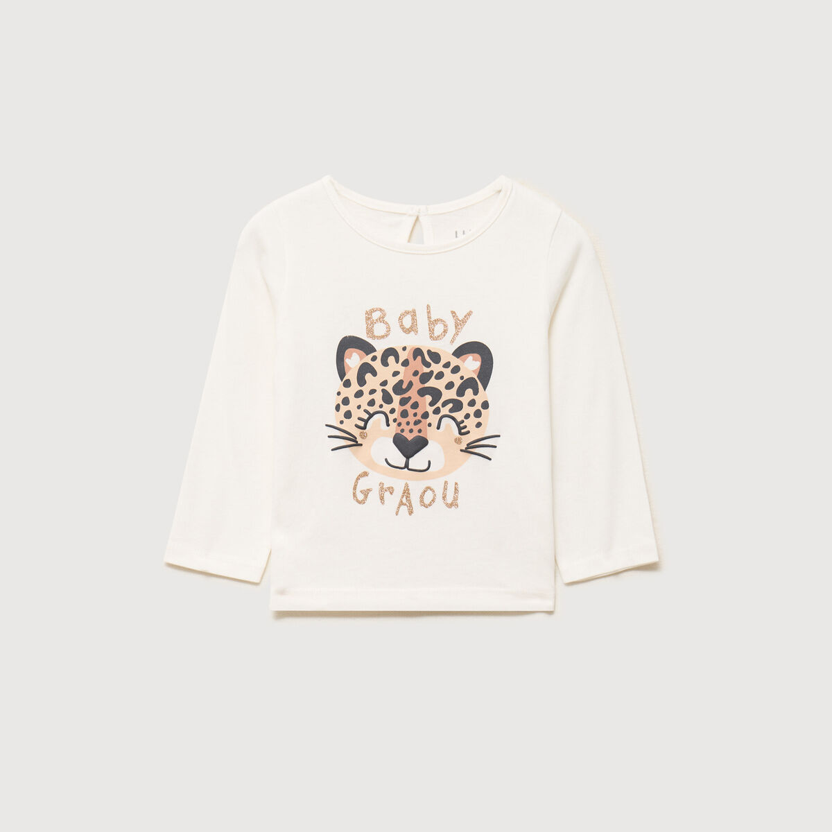 T-shirt manches longues col rond coton blanc b&eacute;b&eacute; fille