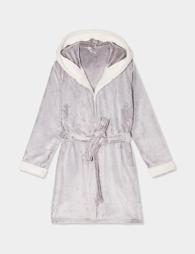 Peignoir à capuche taupe femme