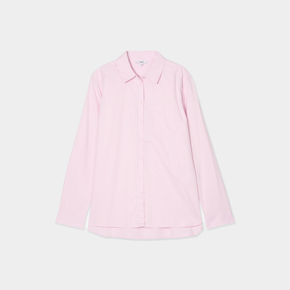 Chemise manches longues 1 poche coton rose clair femme