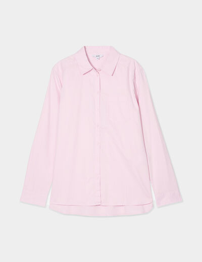 Chemise manches longues 1 poche coton rose clair femme