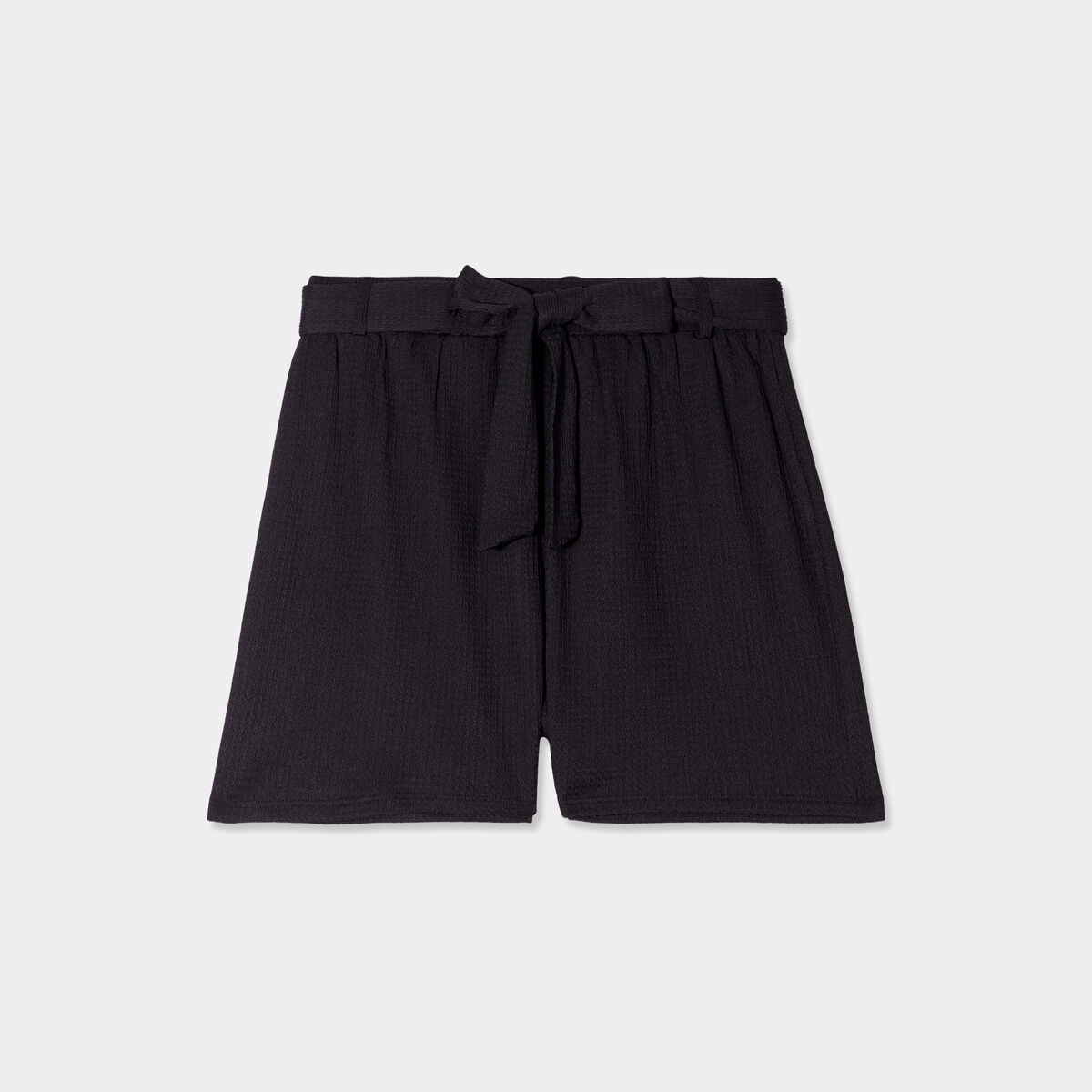 Short fluide taille élastiquée ceinturée noir femme