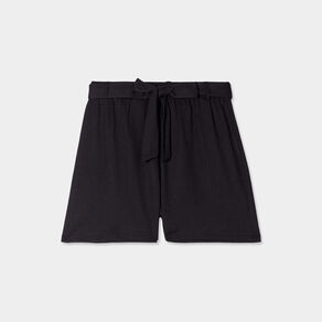 Short fluide taille élastiquée ceinturée noir femme
