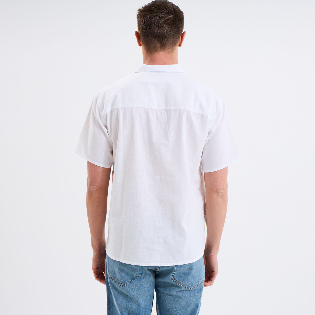 Chemise manches courtes mélange lin blanc homme