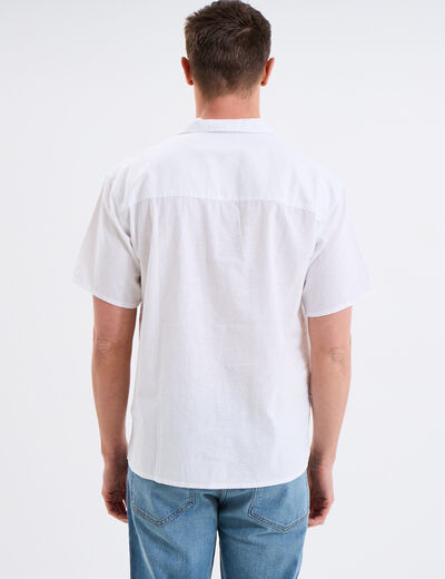 Chemise manches courtes mélange lin blanc homme