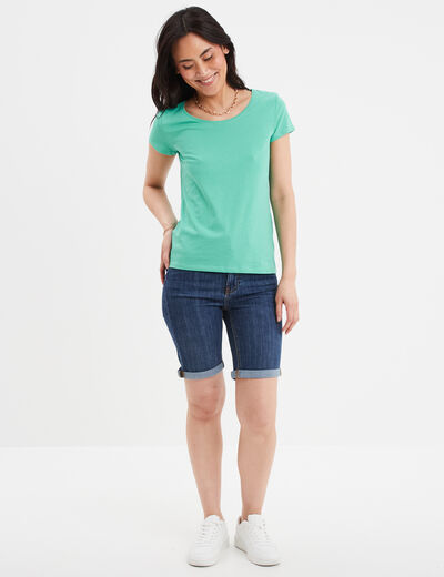 T-shirt coton col rond manches courtes vert menthe femme