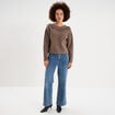 Pull perles et strass manches longues taupe femme