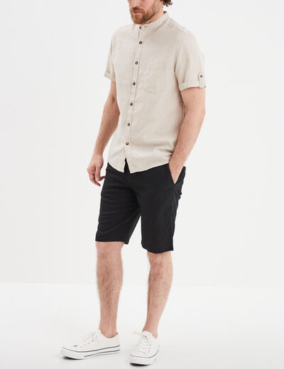 Chemise col mao lin mélangé gris clair homme