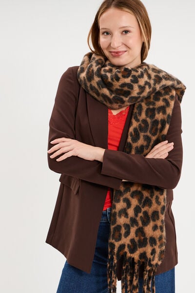 &Eacute;charpe &agrave; franges marron femme