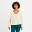 Pull col en V manches longues ecru femme
