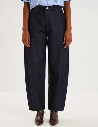 Jean barrel taille haute denim brut femme