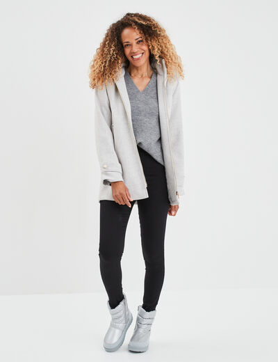 Pull droit ample col V fentes aux côtés gris clair femme