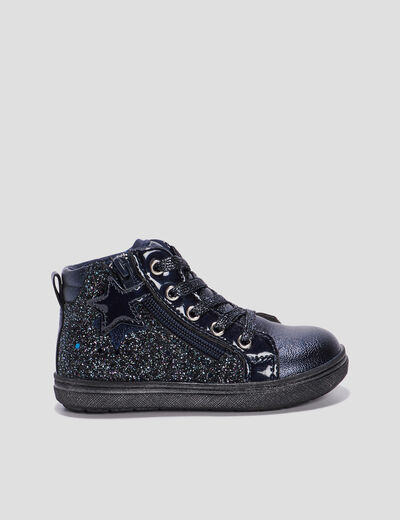 Baskets montantes à paillettes zippées bleu bébé fille