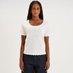 Pull col rond textur&eacute; manches courtes blanc femme