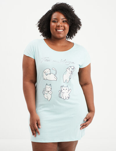 Chemise de nuit manches courtes bleu turquoise femme grande taille