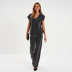 Pantalon flare fils m&eacute;tallis&eacute;s gris argent femme