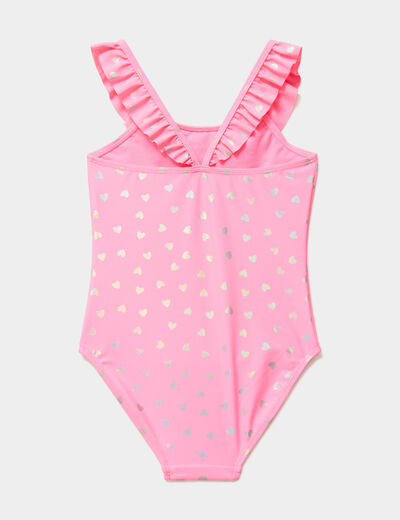Maillot de bain une pi&egrave;ce &agrave; volants rose fluo fille