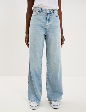Jean large taille haute coton denim double stone femme