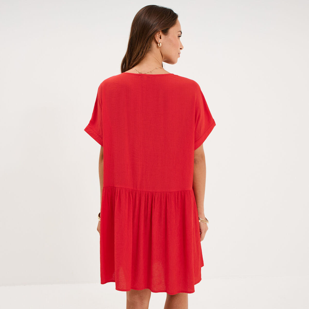 Robe courte fluide manches courtes rouge femme