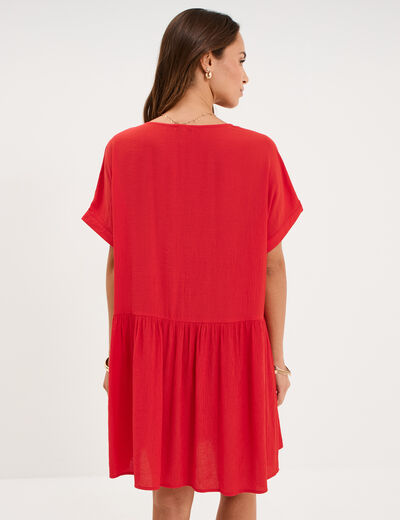 Robe courte fluide manches courtes rouge femme