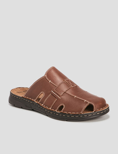 Mules en cuir marron homme