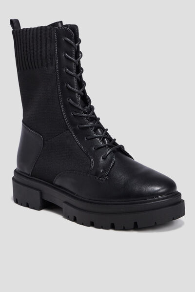 Bottines forme chaussette à lacets noir femme