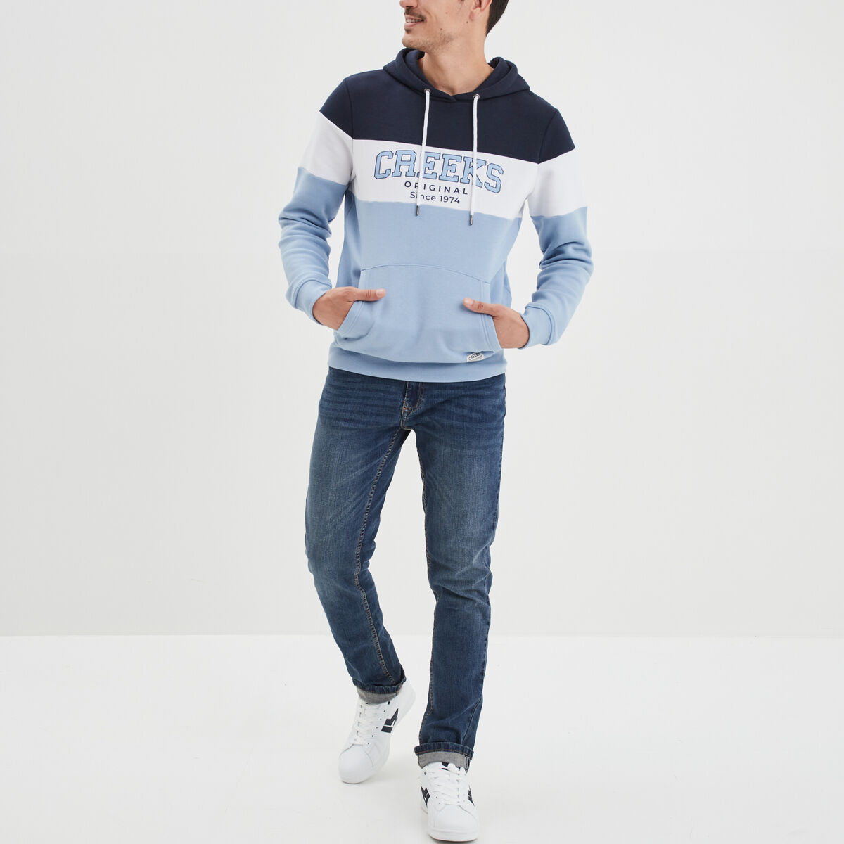 Sweat &agrave; capuche hoodie molleton Creeks bleu ciel homme