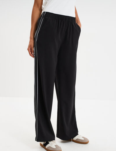 Pantalon fluide élastiqué avec bandes noir femme