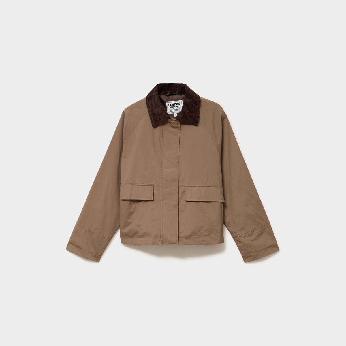 Veste courte oversize col velours c&ocirc;tel&eacute; taupe femme