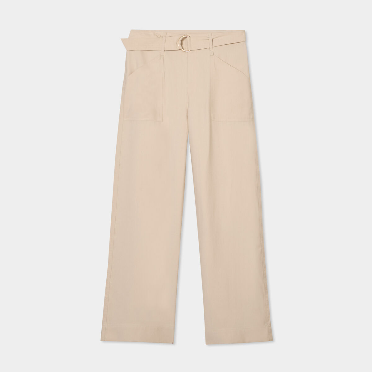 Pantalon large avec ceinture beige femme