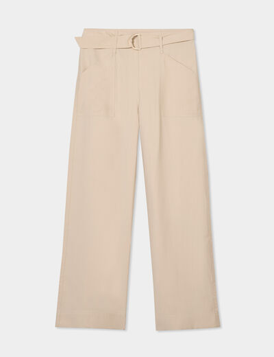 Pantalon large avec ceinture beige femme