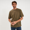 T-shirt col rond coupe relax coton &eacute;pais vert kaki homme