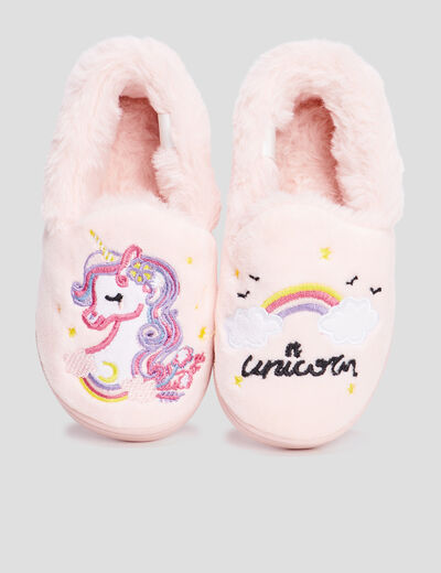 Chaussons fourrés avec print Licorne rose fille