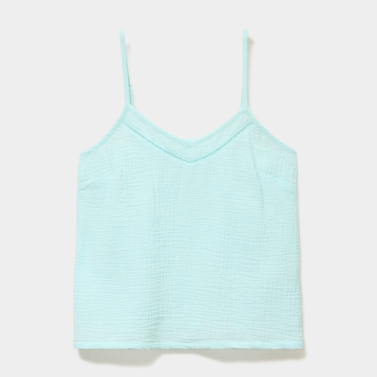 Haut de pyjama d&eacute;bardeur gaze de coton bleu clair femme