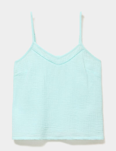 Haut de pyjama d&eacute;bardeur gaze de coton bleu clair femme