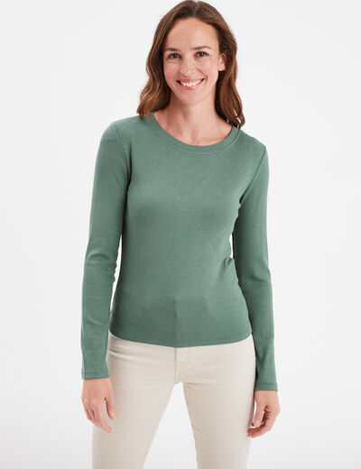 T-shirt col rond manches longues vert femme