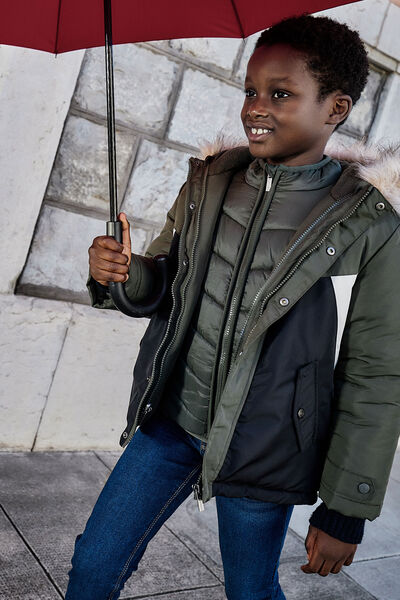 Parka 3-en-1 &agrave; capuche fausse fourrure vert kaki gar&ccedil;on
