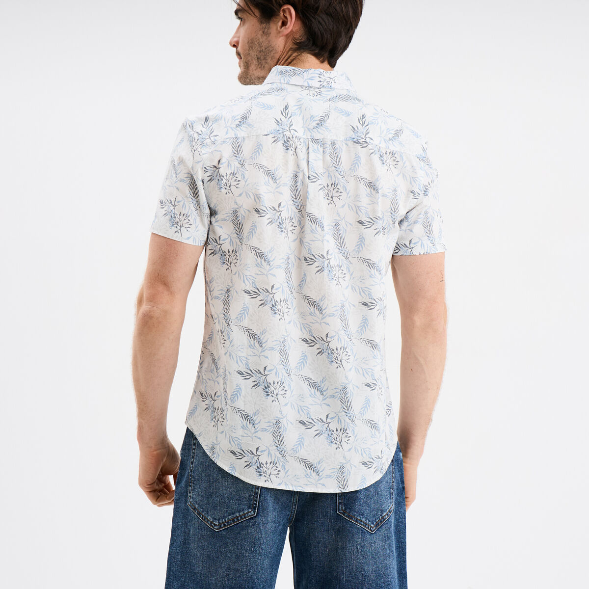 Chemise droite manches courtes coton ecru homme