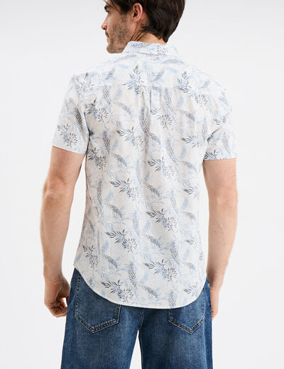 Chemise droite manches courtes coton ecru homme