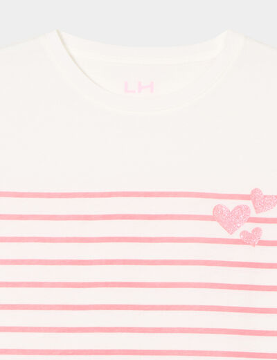 T-shirt manches courtes col rond coton ecru fille