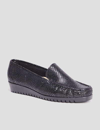 Mocassins en cuir compensés pied large marron femme