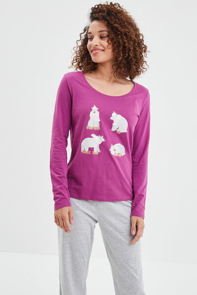 Ensemble pyjama pantalon coton violet femme