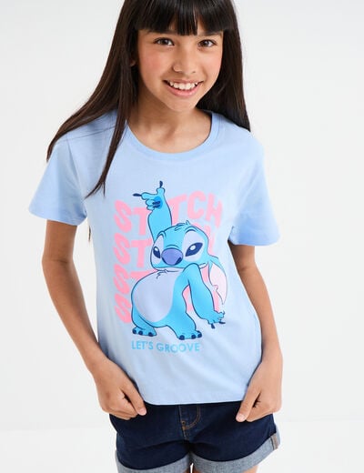 T-shirt manches courtes coton Stitch bleu fille