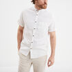 Chemise col mao lin mélangé blanc homme