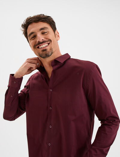 Chemise effet stretch manches longues violet foncé homme