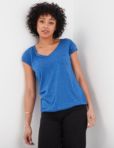 T-shirt col v poche poitrine Creeks bleu roi femme