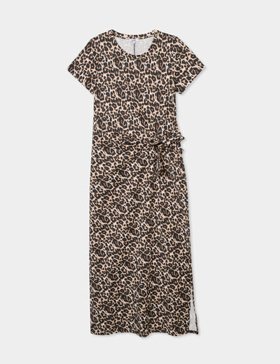 Robe midi taille effet noué coton beige femme