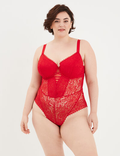Body en dentelle avec la&ccedil;age rouge femme grande taille