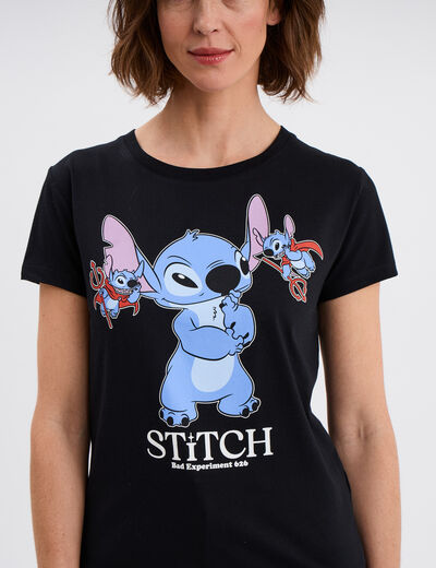 T-shirt manches courtes coton Stitch noir femme
