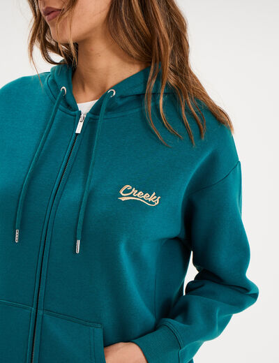 Sweat zipp&eacute; &agrave; capuche vert fonc&eacute; femme